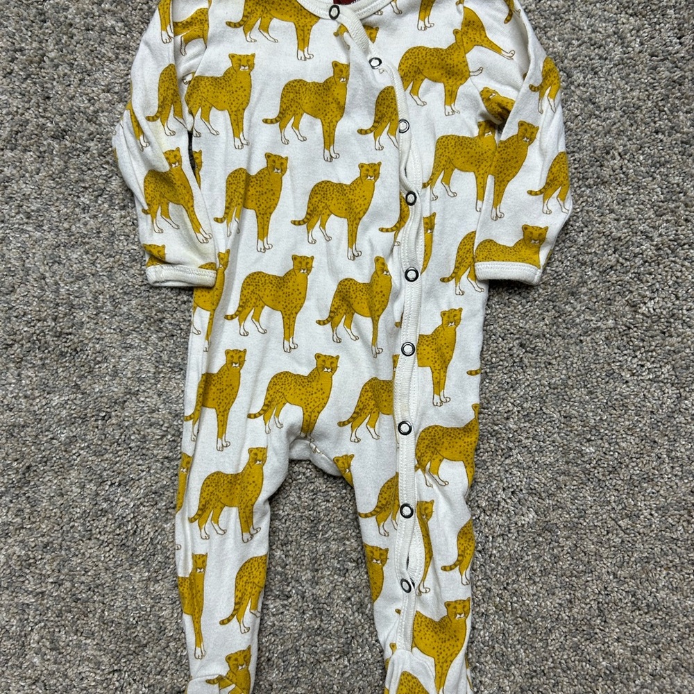 Milkbarn Mustard Cheetah Baby Footie Pajama – Size 0-3M